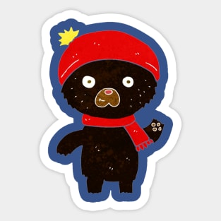 cartoon waving black bear Sticker